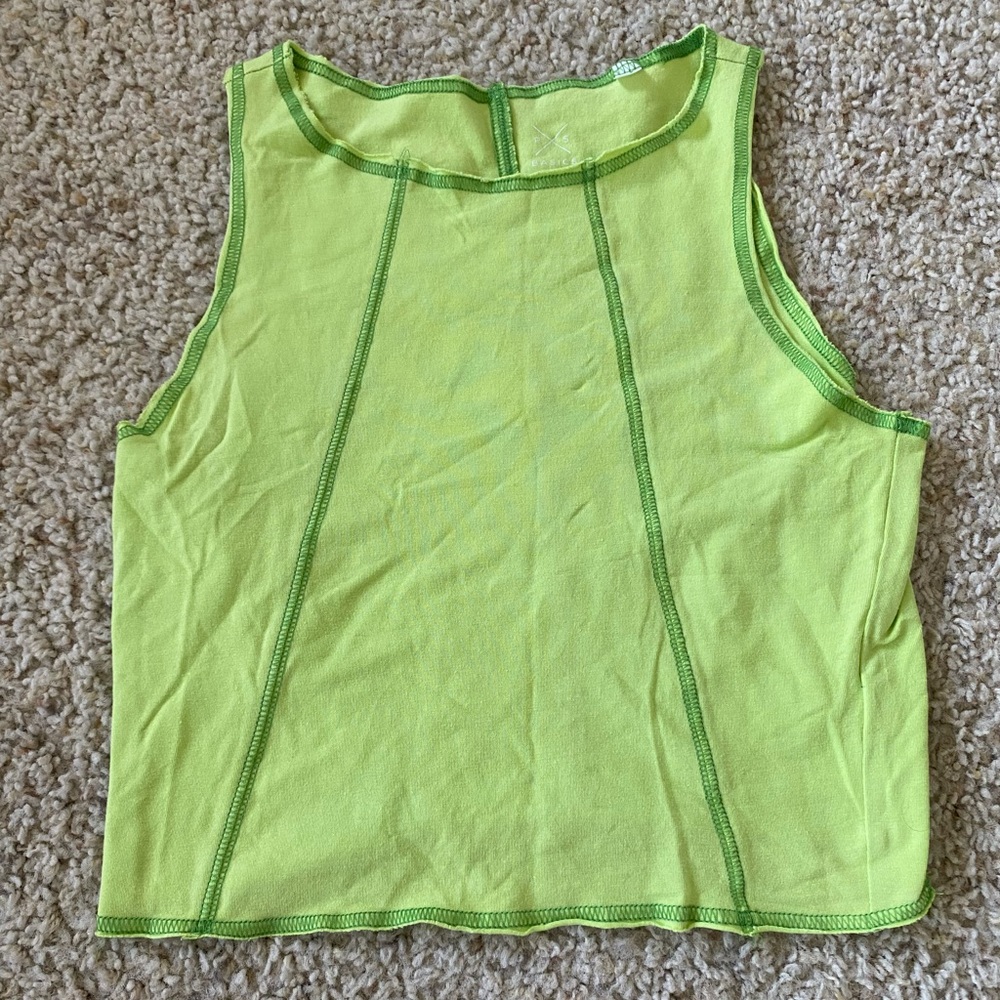 Cropped neon green tank top, contrast stitching, Pacsun size M
